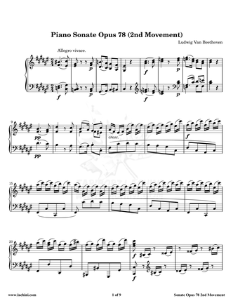 Piano Sonate Opus 78 - 2nd Movement نت آهنگ