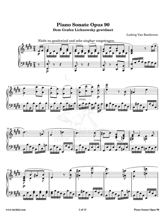 Piano Sonate Opus 90 - 2nd Movement نت آهنگ
