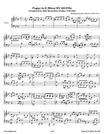 Fugue in G Minor - KV 401 Sheet Music