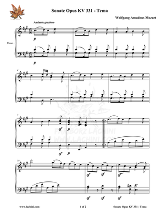 Sonate Opus KV 331 Tema Sheet Music