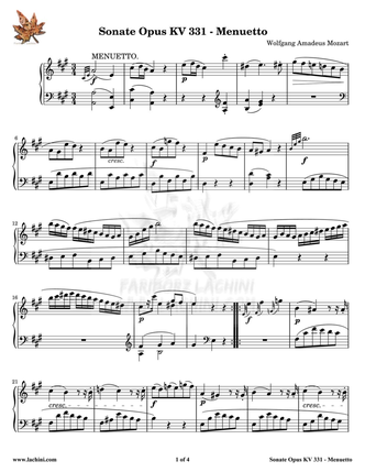 Sonate Opus KV 331 Menuetto نت آهنگ