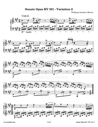 Sonate Opus KV 331 Variation 2 نت آهنگ