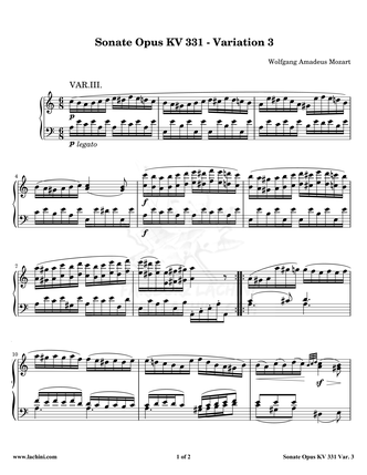 Sonate Opus KV 331 Variation 3 نت آهنگ
