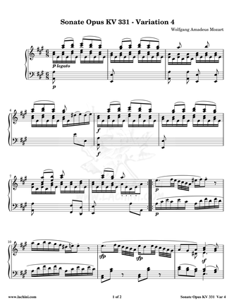 Sonate Opus KV 331 Variation 4 نت آهنگ