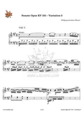 Sonate Opus KV 331 Variation 5 نت آهنگ