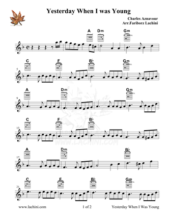 Yesterday When I Was Young Sheet Music